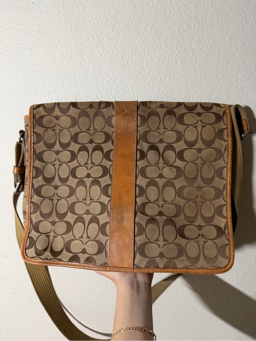 Vintage Coach Signature Canvas Crossbody Bag in Tan